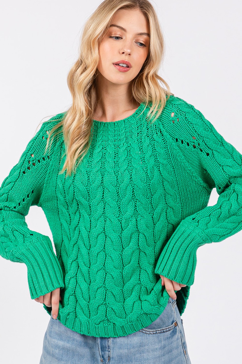 SAGE + FIG Cable-Knit Long Sleeve Sweater-TOPS / DRESSES-[Adult]-[Female]-2022 Online Blue Zone Planet