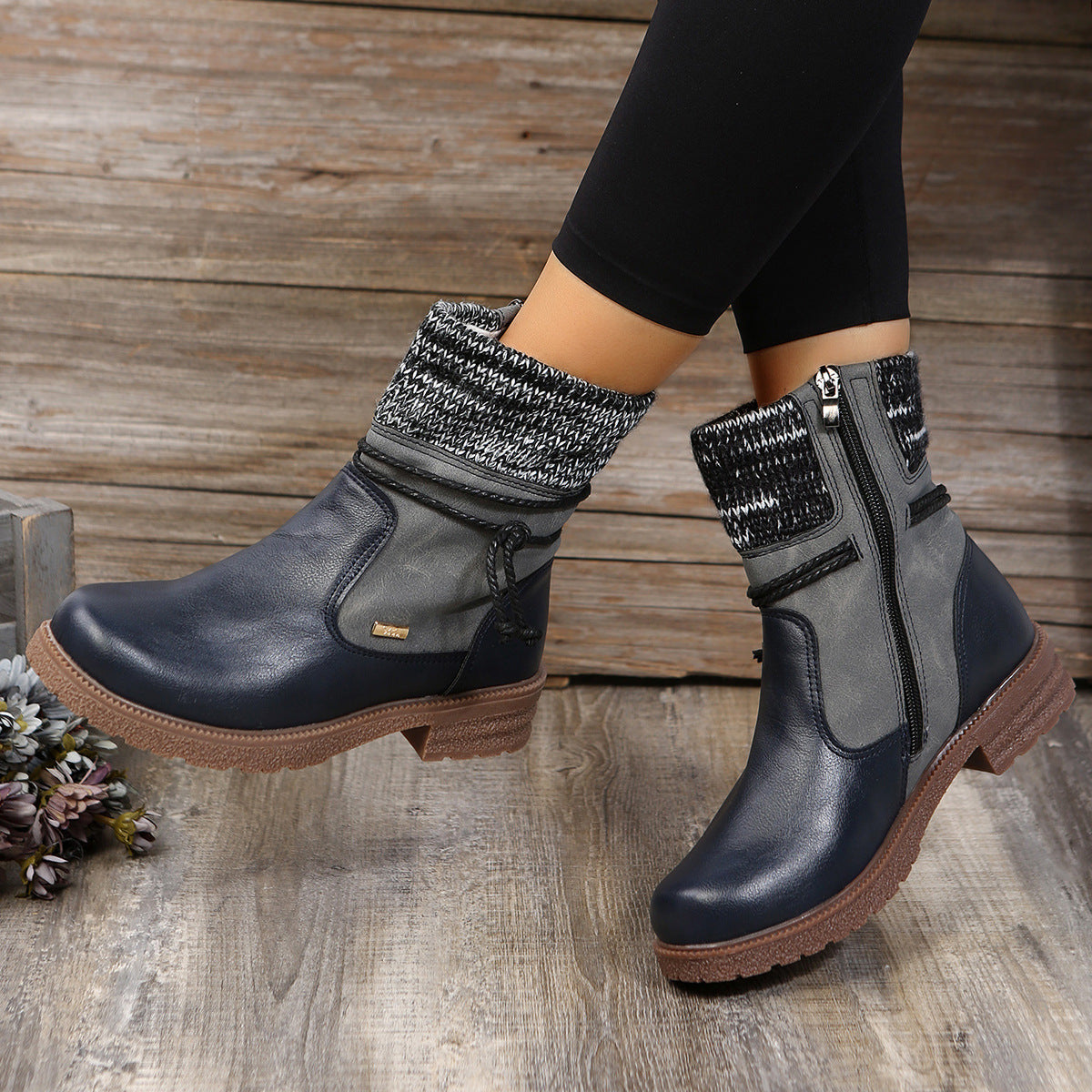 Side Zipper PU Leather Boots-BOOTS-[Adult]-[Female]-2022 Online Blue Zone Planet