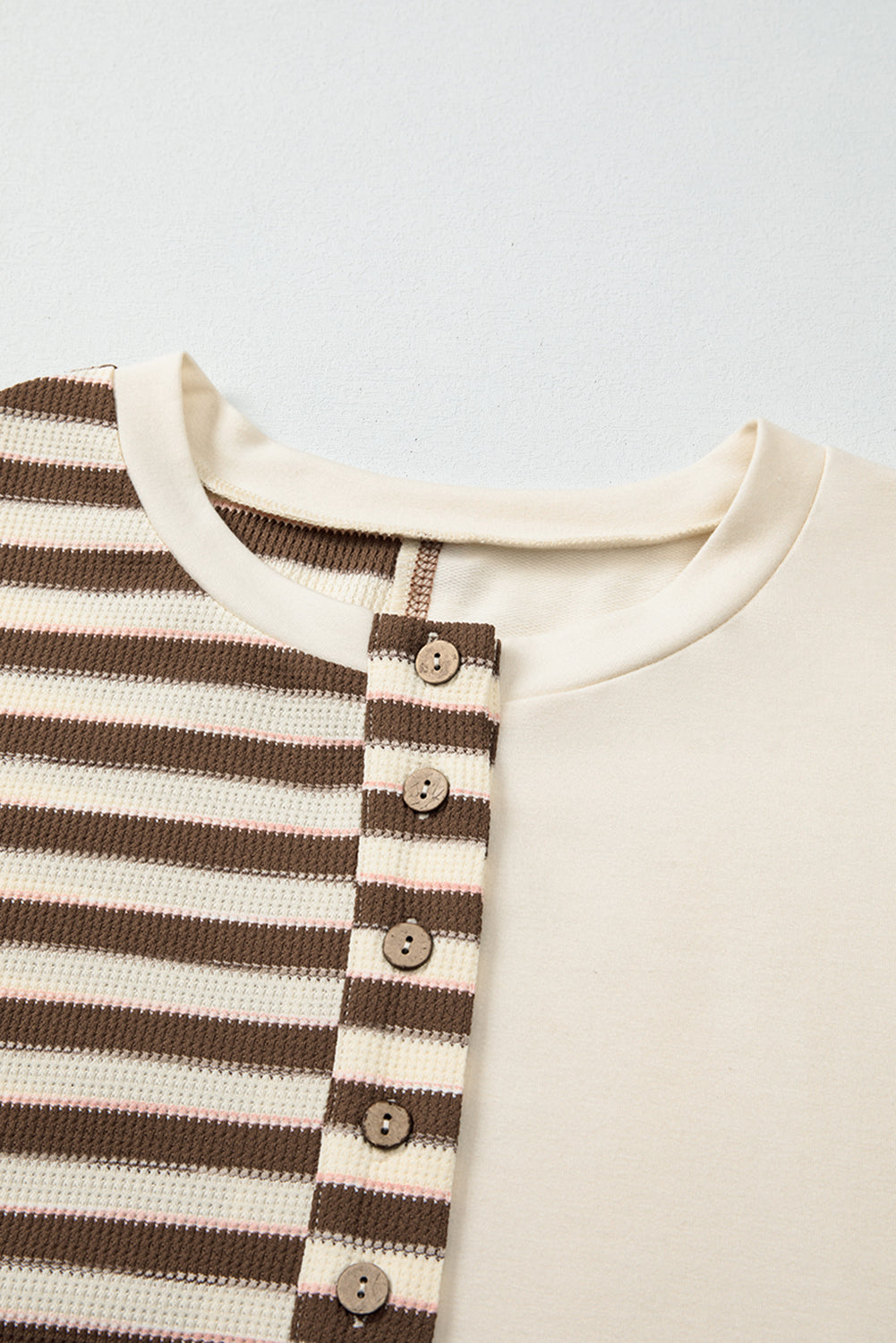 Khaki Stripe Stitched Detail Color Block Patchwork Oversized Pullover Top-Tops/Long Sleeve Tops-[Adult]-[Female]-2022 Online Blue Zone Planet