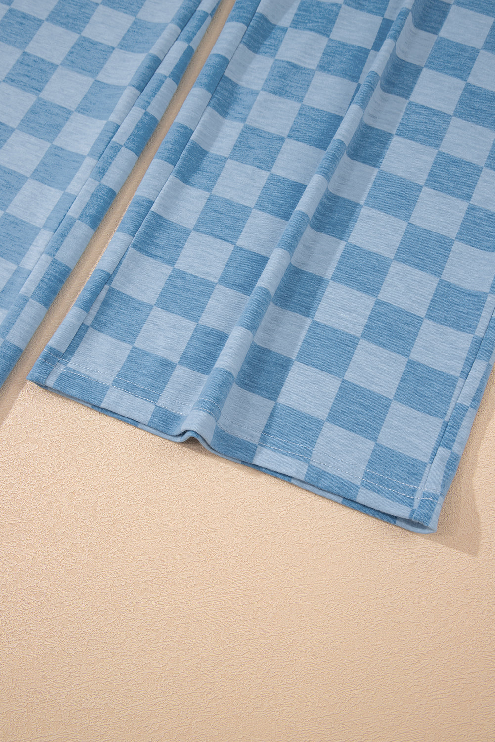 Sky Blue Checkered Elastic High Waist Loose Casual Pants-Bottoms/Pants & Culotte-[Adult]-[Female]-2022 Online Blue Zone Planet