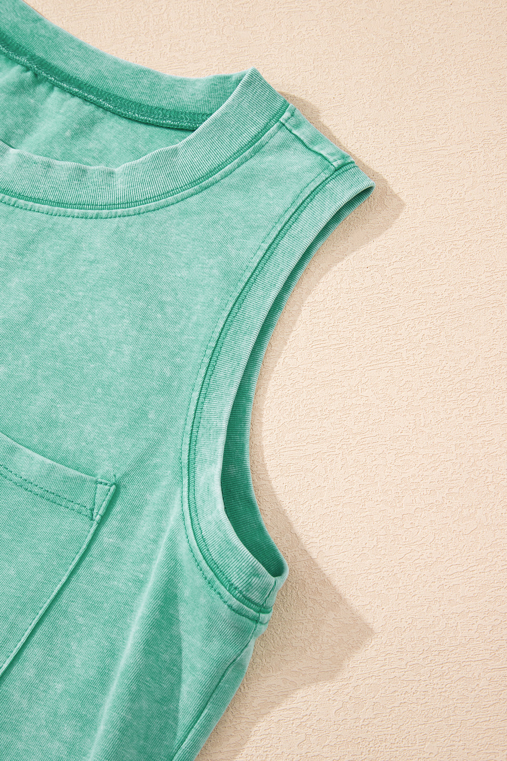 Sea Green Mineral Wash Patched Chest Pocket Casual Tank Top-Tops/Tank Tops-[Adult]-[Female]-2022 Online Blue Zone Planet