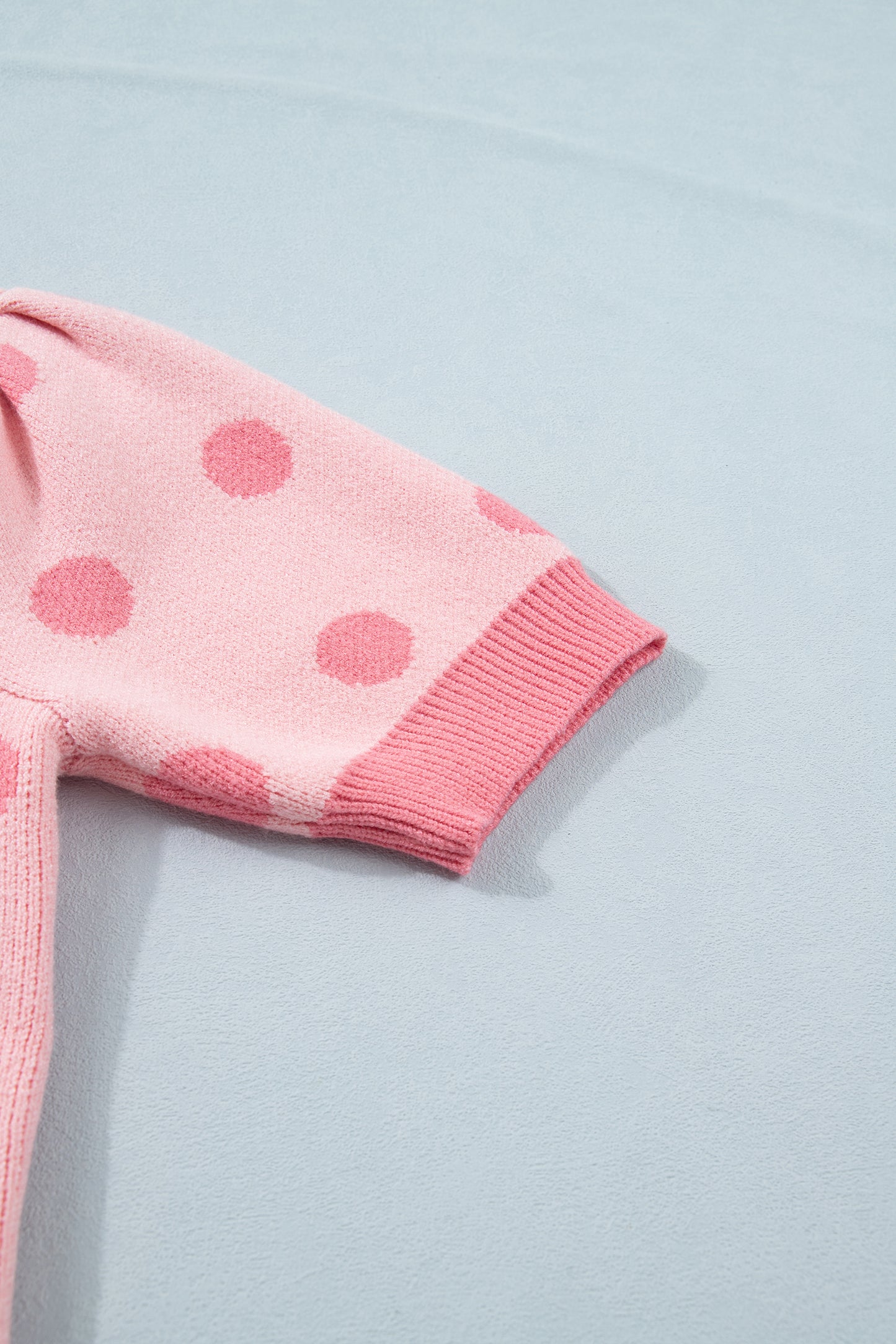 Rose Red Polka Dot Puff Short Sleeve Sweater Top-Sweaters & Cardigans/Short Sleeve Sweaters-[Adult]-[Female]-2022 Online Blue Zone Planet