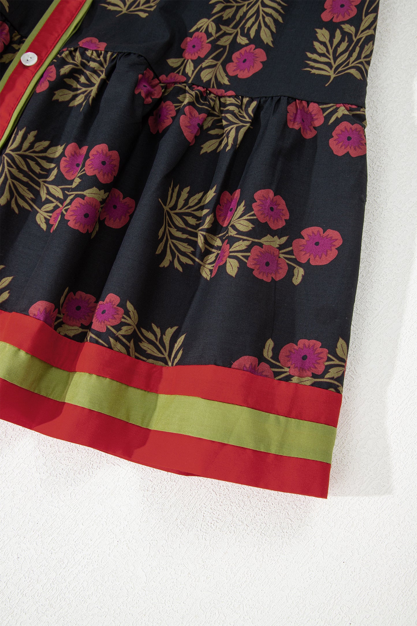 Black Retro Floral Print Button Down Belted Short Puff Sleeve Mini Dress-TOPS / DRESSES-[Adult]-[Female]-2022 Online Blue Zone Planet