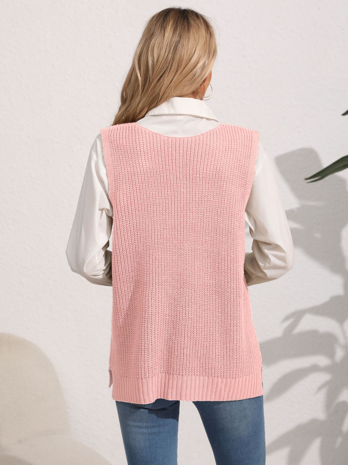 Slit V-Neck Sweater Vest-TOPS / DRESSES-[Adult]-[Female]-2022 Online Blue Zone Planet