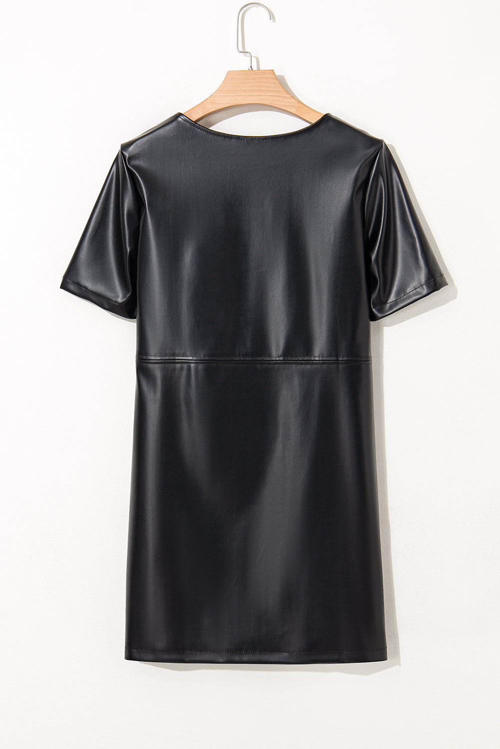 Black Faux Leather Loose T-shirt Dress-TOPS / DRESSES-[Adult]-[Female]-2022 Online Blue Zone Planet