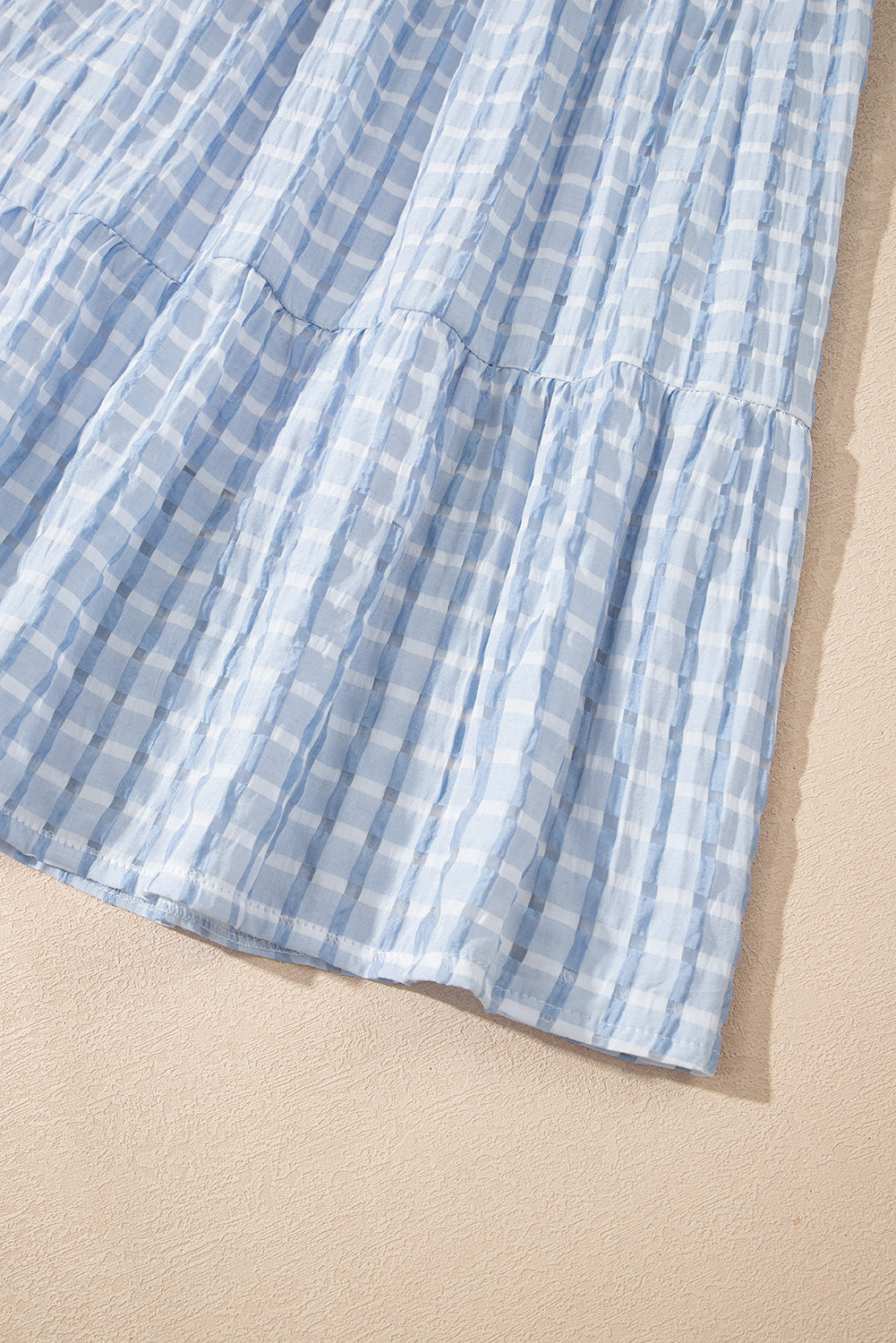 Light Blue Plaid Tiered A-line Sleeveless Mini Sundress-TOPS / DRESSES-[Adult]-[Female]-2022 Online Blue Zone Planet