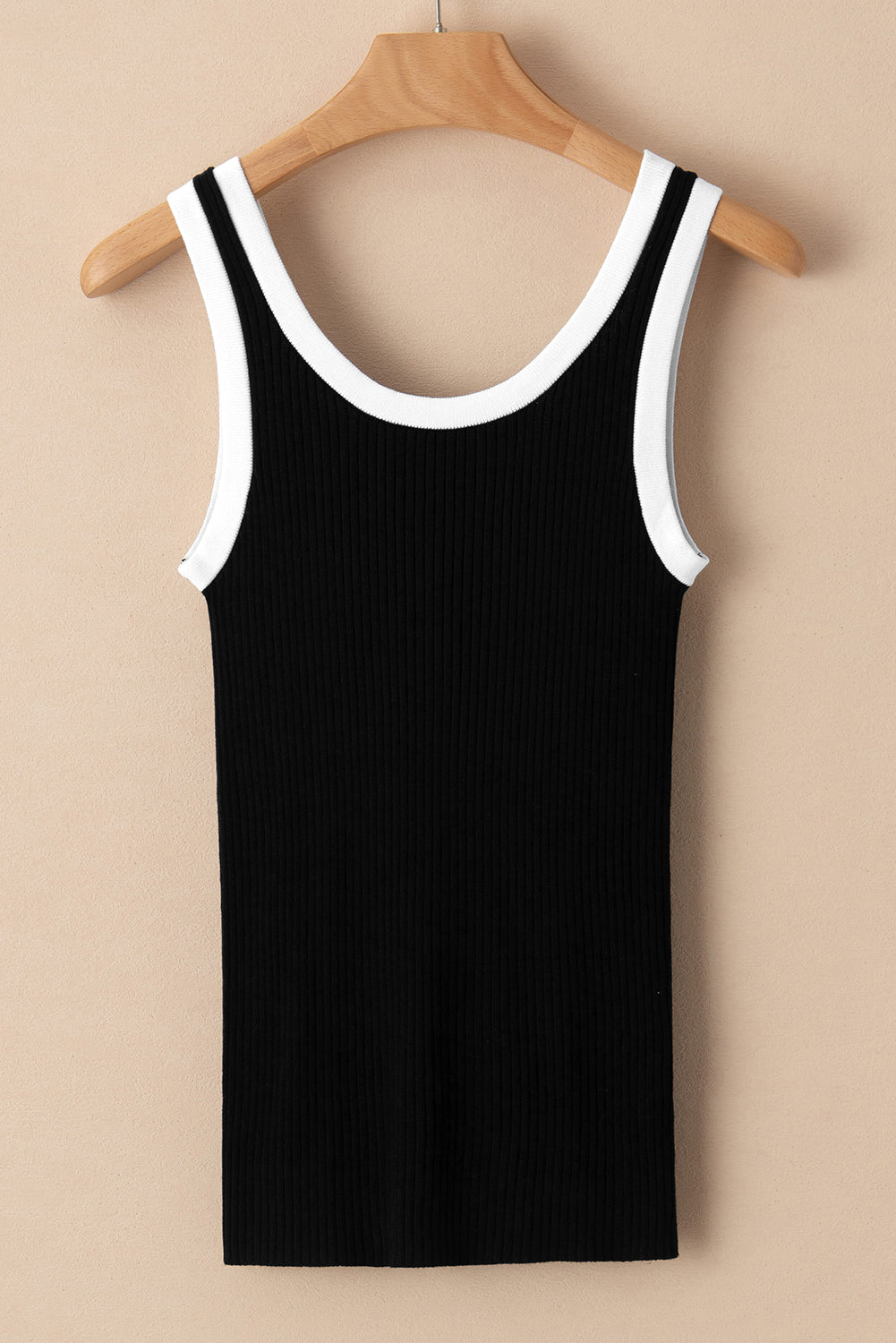 Fiery Red Colorblock Edge Ribbed Knit U Neck Tank Top-Tops/Tank Tops-[Adult]-[Female]-2022 Online Blue Zone Planet