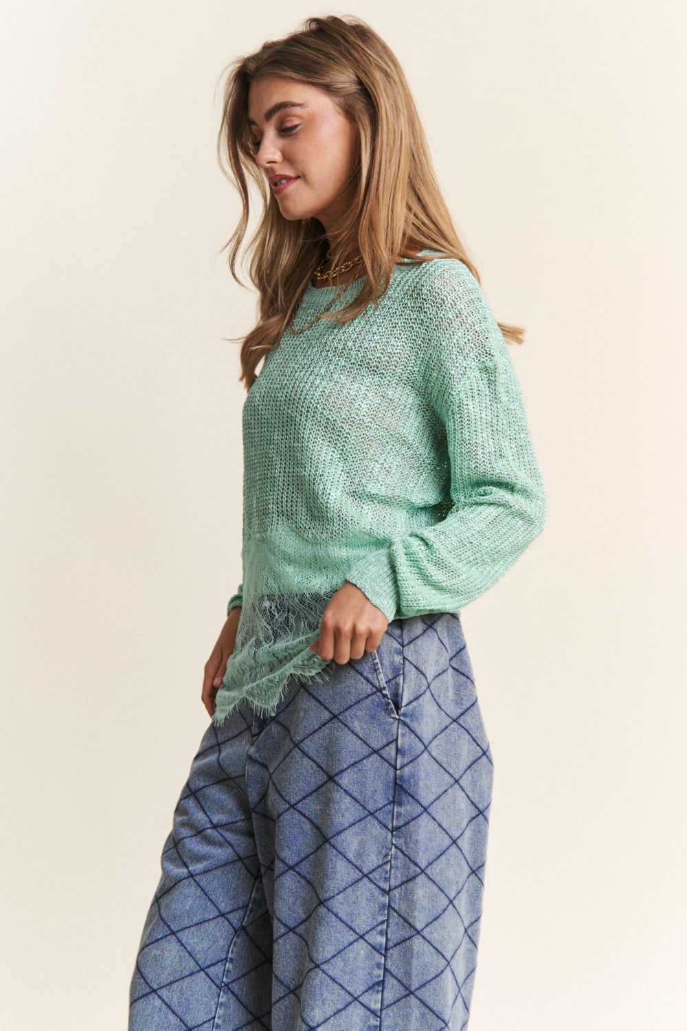 Blue Zone Planet | J.NNA Lace Detail Long Sleeve Knit Top-TOPS / DRESSES-[Adult]-[Female]-2022 Online Blue Zone Planet