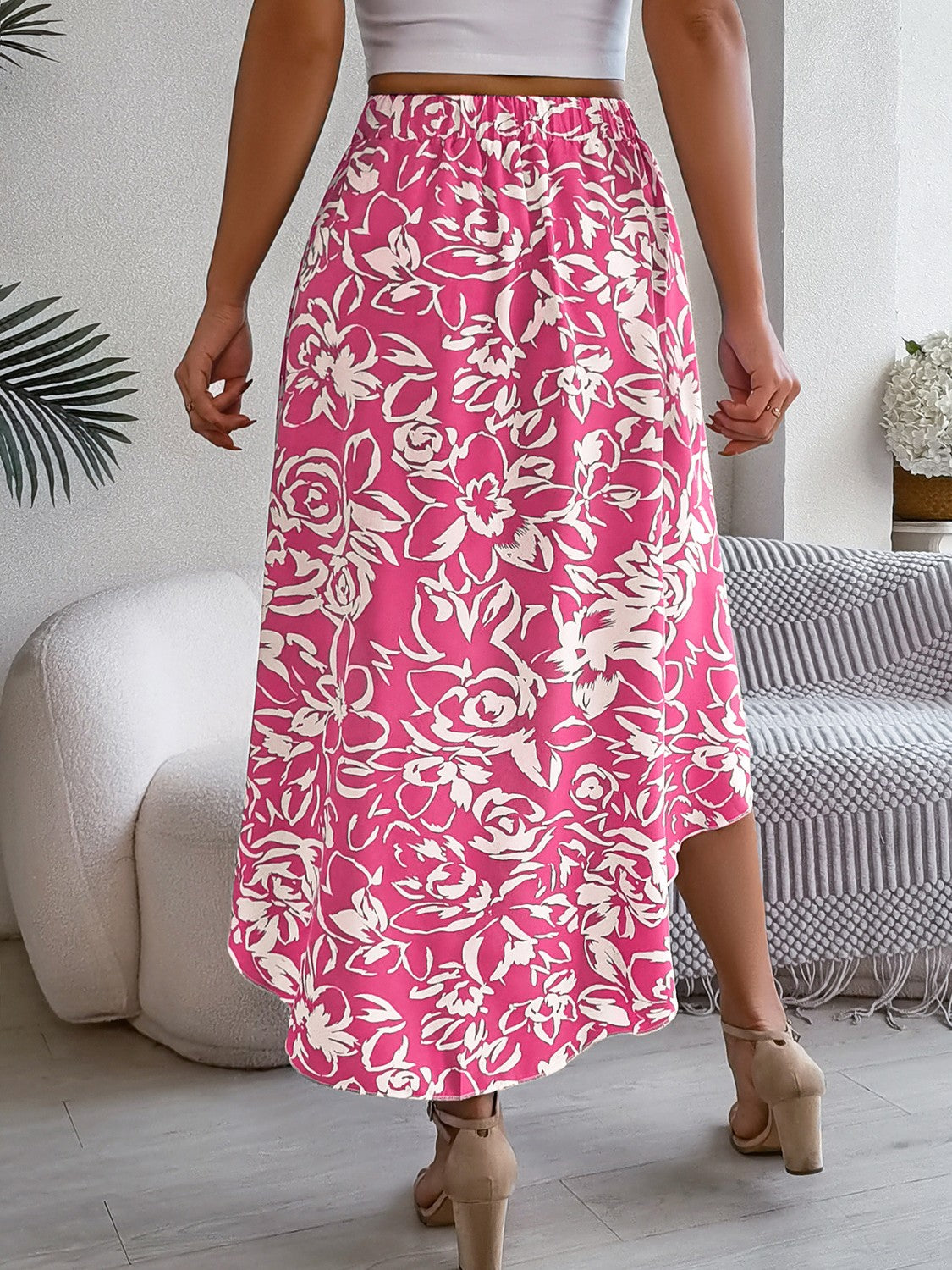 High-Low Printed High Waist Skirt-BOTTOMS SIZES SMALL MEDIUM LARGE-[Adult]-[Female]-Fuchsia Pink-S-2022 Online Blue Zone Planet