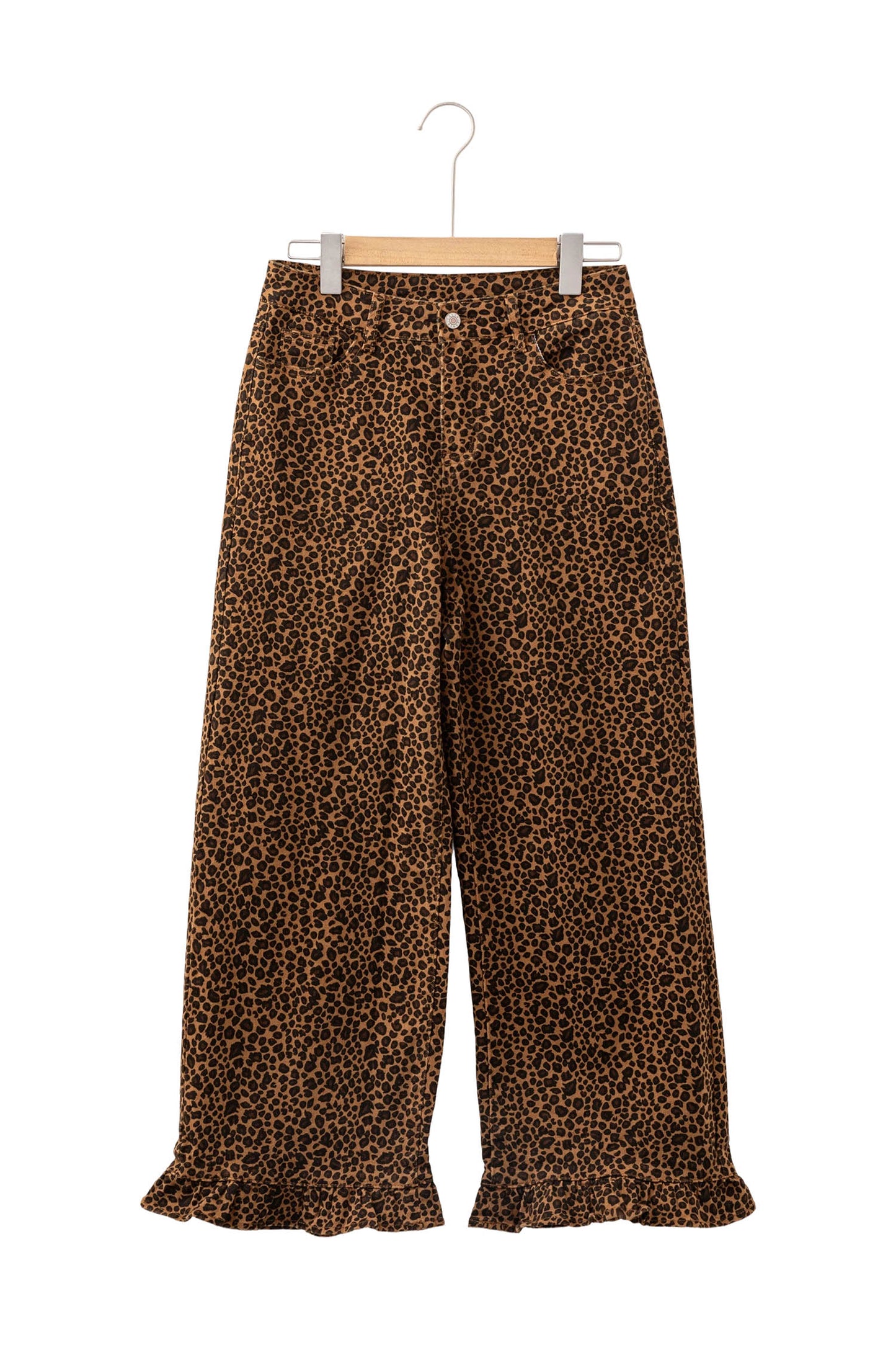 Brown Leopard Print Ruffled Hem Shift Jeans-Bottoms/Jeans-[Adult]-[Female]-2022 Online Blue Zone Planet
