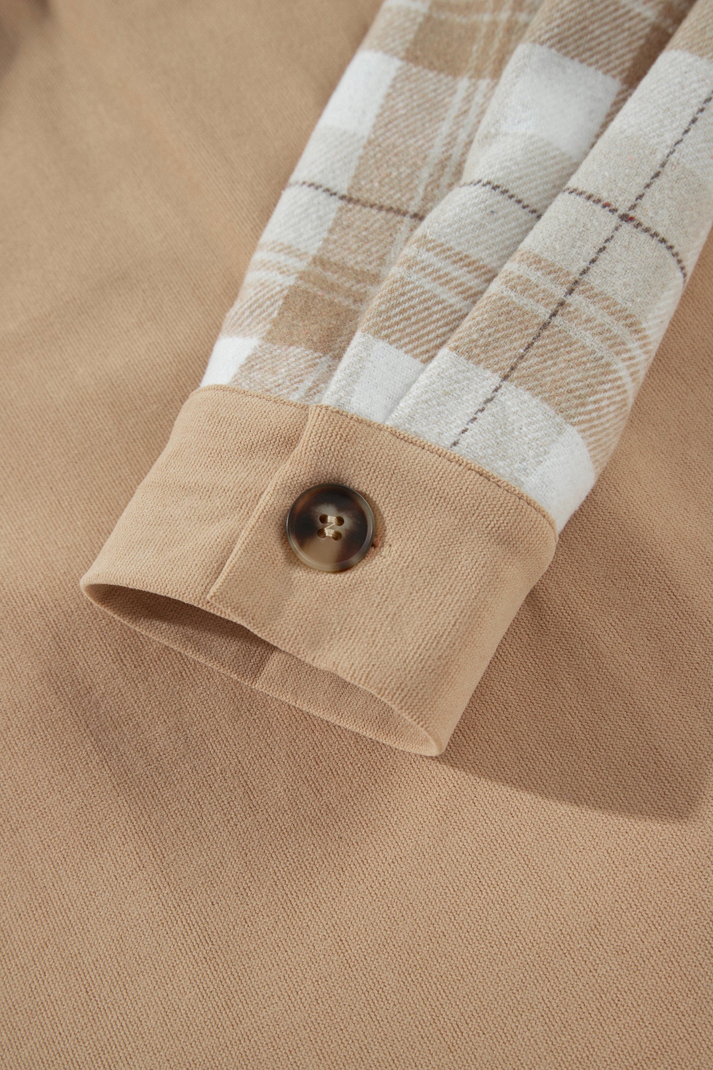 Light French Beige Plaid Colorblock Shirt Collar Shift Shacket-Outerwear/Jackets-[Adult]-[Female]-2022 Online Blue Zone Planet