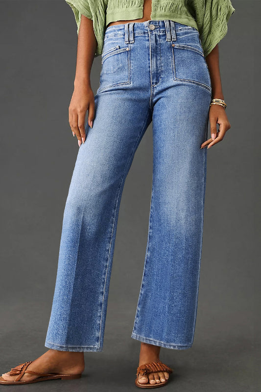 Dusk Blue Loose Straight Leg Cropped High Waist Jeans-Bottoms/Jeans-[Adult]-[Female]-Dusk Blue-4-2022 Online Blue Zone Planet