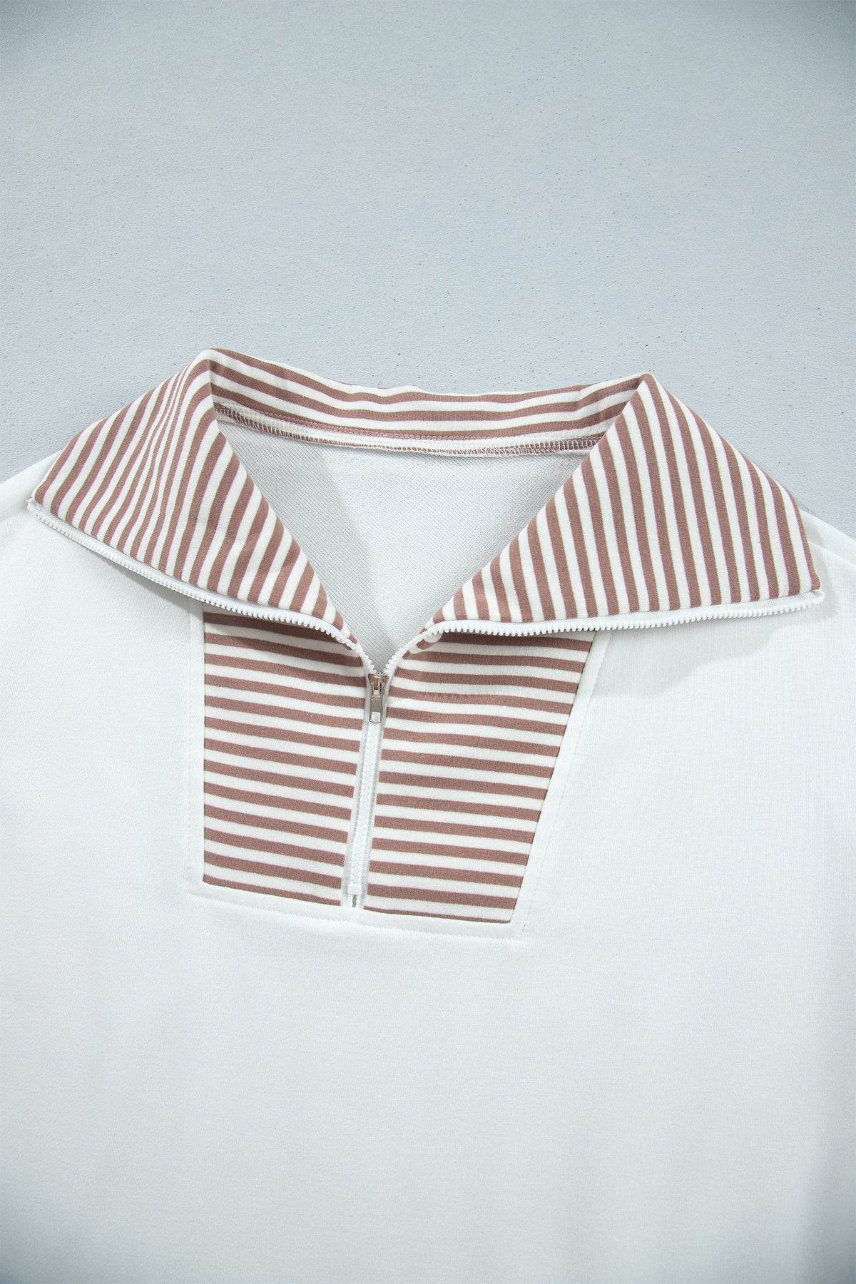 Khaki Stripe Color Block Patchwork Long Sleeve Top Drawstring Shorts Set-Two Piece Sets/Short Sets-[Adult]-[Female]-2022 Online Blue Zone Planet