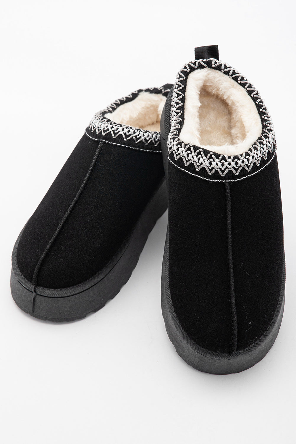 Black Suede Contrast Print Round Toe Slippers-Slides Shoes + Flip Flops-[Adult]-[Female]-2022 Online Blue Zone Planet