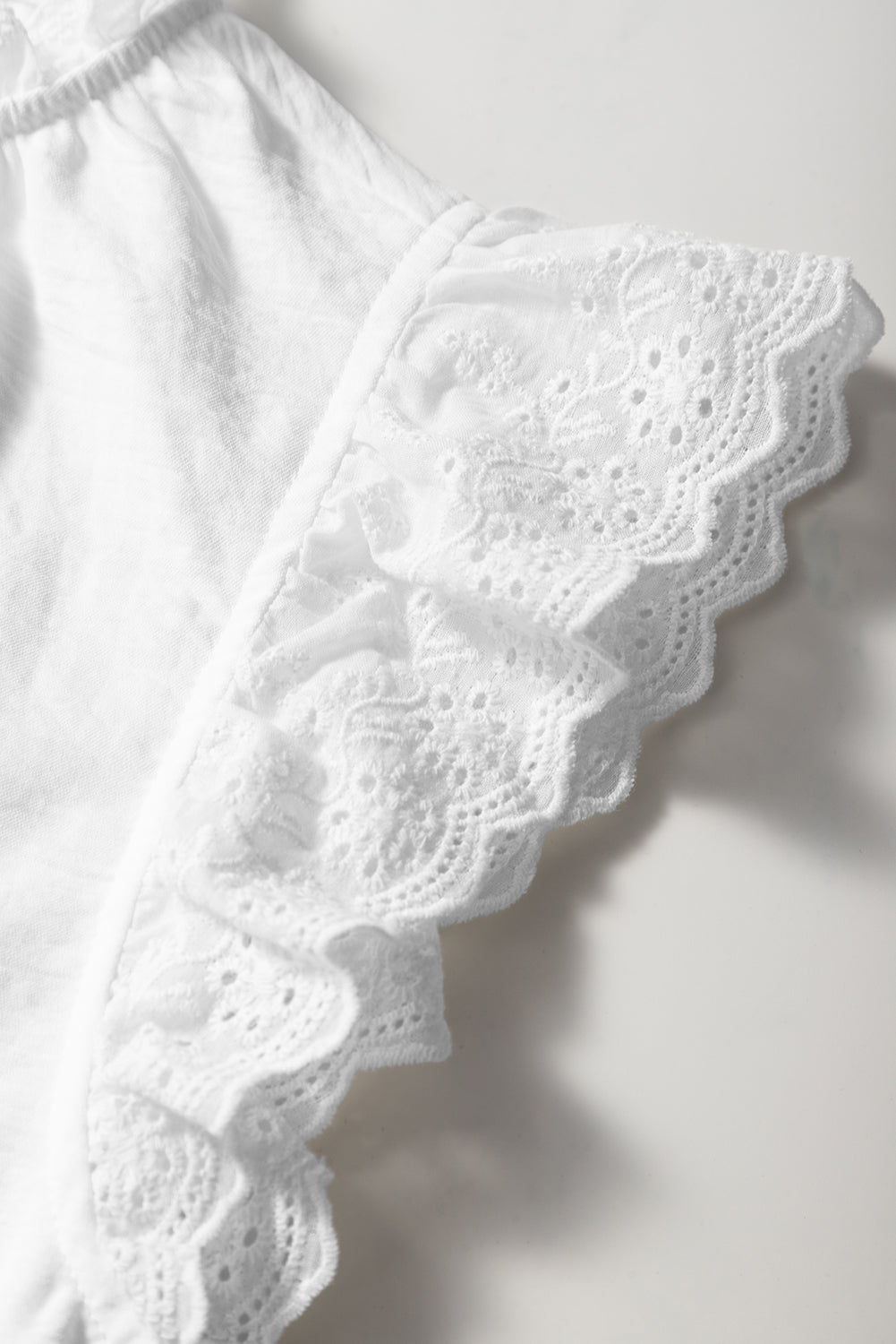 White Embroidered Ruffle Trim Textured Blouse-Tops/Blouses & Shirts-[Adult]-[Female]-2022 Online Blue Zone Planet