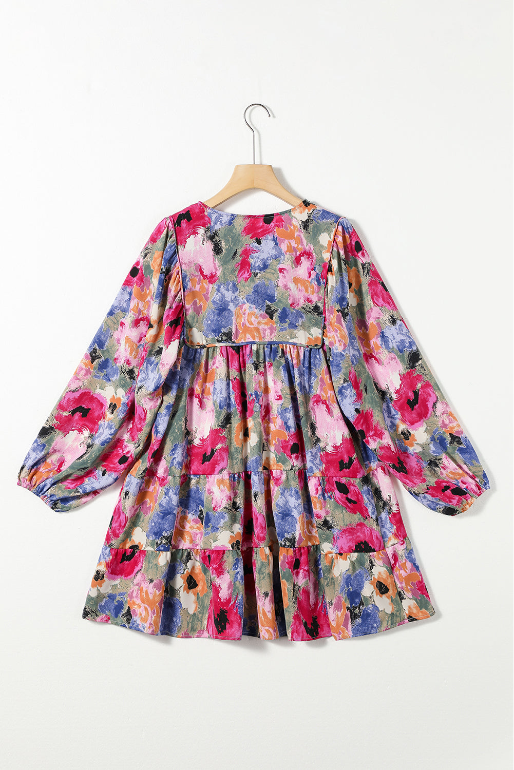 Blue Zone Planet | Multicolour Floral Tie Neck Bubble Sleeve Shift Dress-TOPS / DRESSES-[Adult]-[Female]-2022 Online Blue Zone Planet