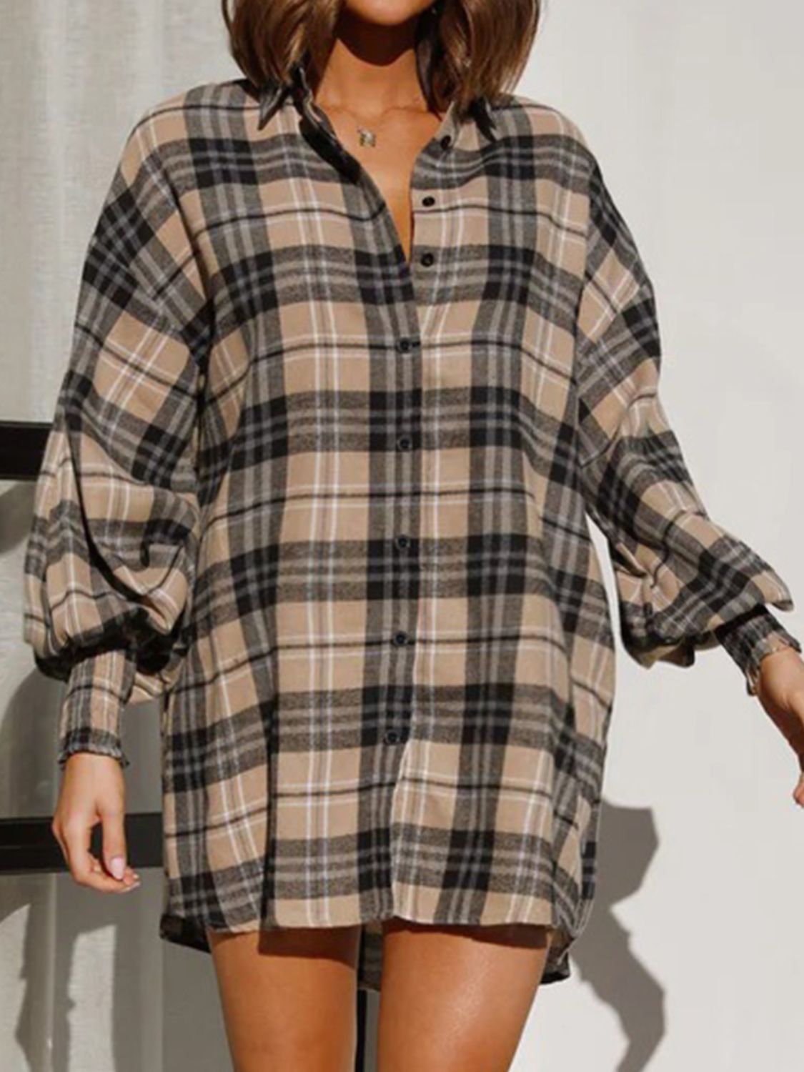 Plaid Button Up Long Sleeve Shirt-TOPS / DRESSES-[Adult]-[Female]-2022 Online Blue Zone Planet