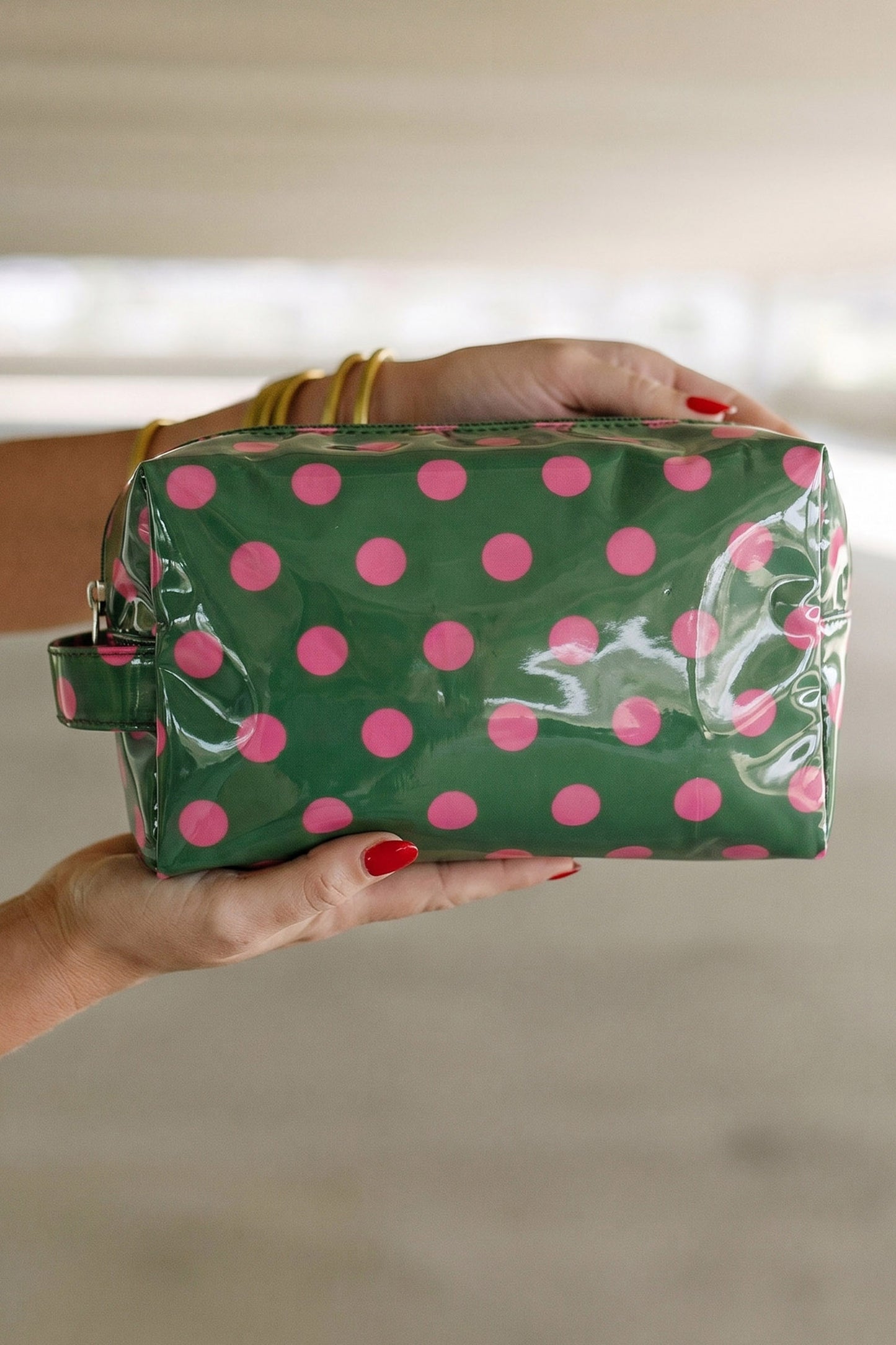 Orange Durable PVC Polka Dot Makeup Bag