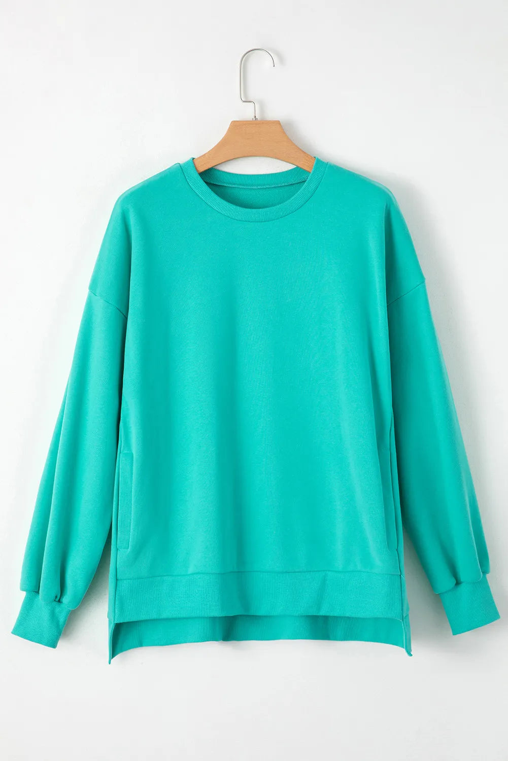 Round Neck Long Sleeve Sweatshirt-TOPS / DRESSES-[Adult]-[Female]-Teal-S-2022 Online Blue Zone Planet
