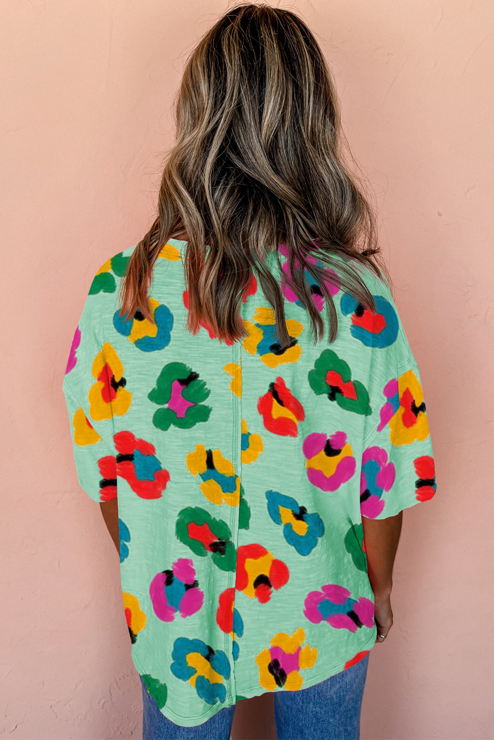 Green Leopard Drop Shoulder Oversize Tee-Tops/Tops & Tees-[Adult]-[Female]-2022 Online Blue Zone Planet