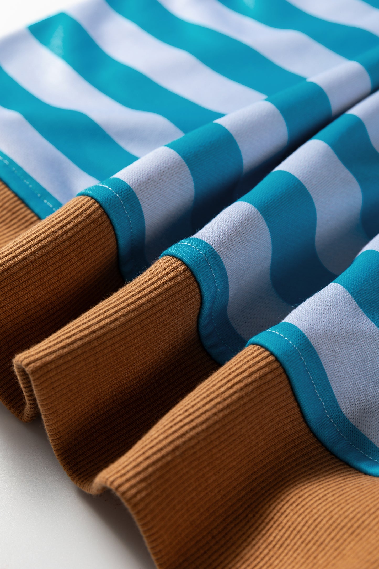 Sky Blue Stripe Contrast Color Ribbed Trim Round Neck Drop Shoulder Sweatshirt-Tops/Sweatshirts & Hoodies-[Adult]-[Female]-2022 Online Blue Zone Planet