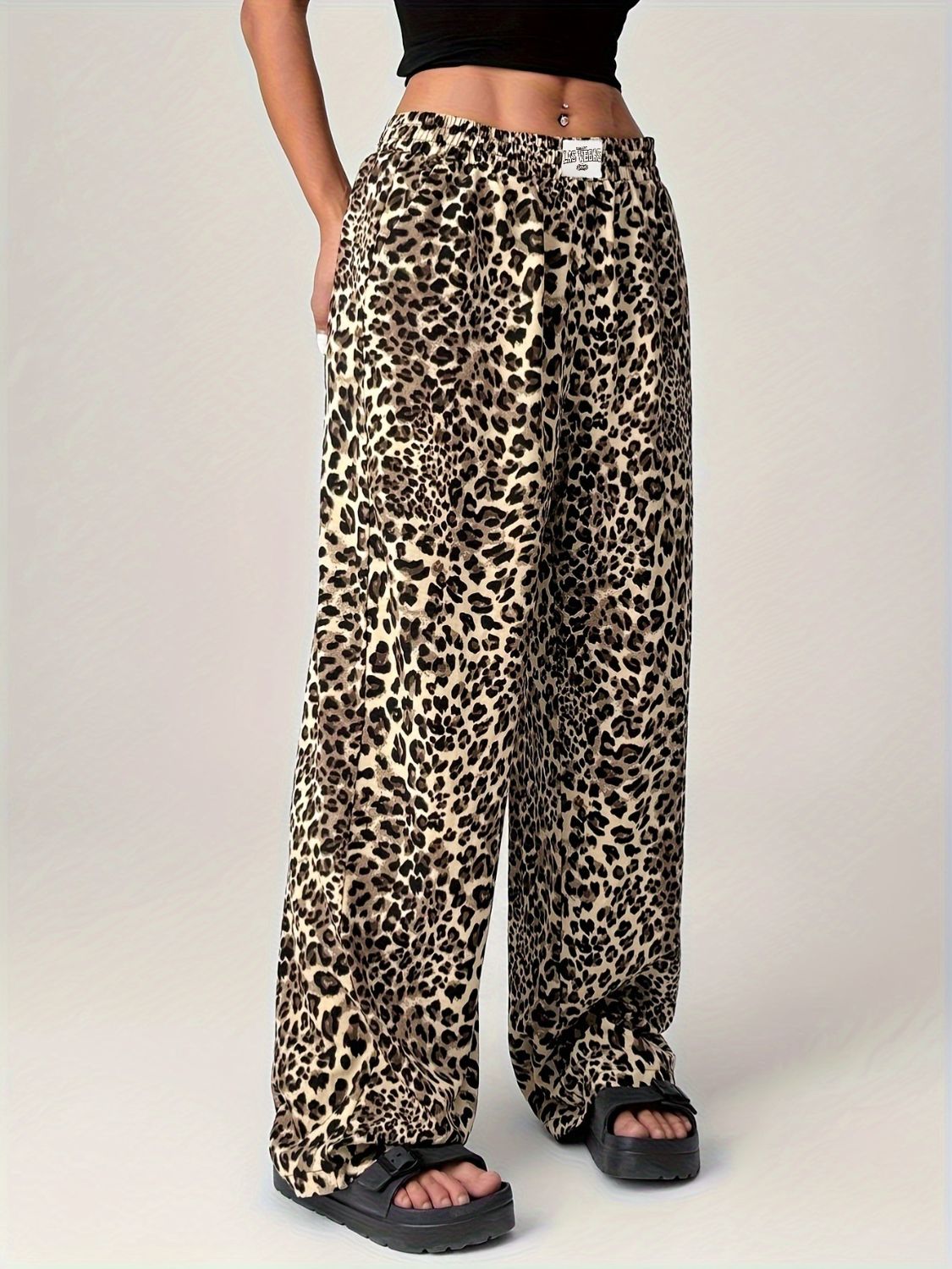 Leopard Wide Leg Pants with Pockets-BOTTOMS SIZES SMALL MEDIUM LARGE-[Adult]-[Female]-2022 Online Blue Zone Planet