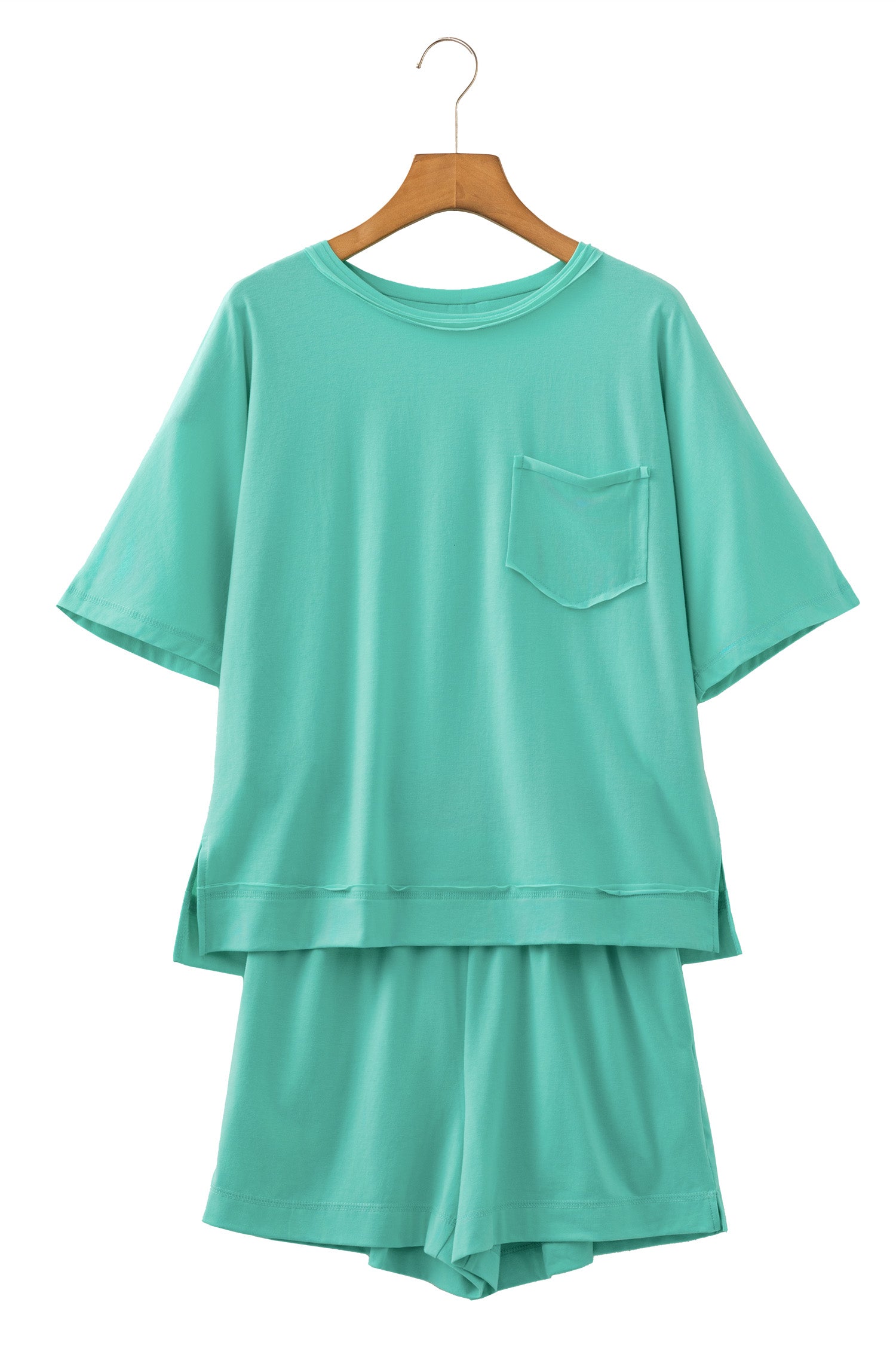 Strawberry Pink Raw Edge Patch Pocket Oversized Top and Shorts Set-Two Piece Sets/Short Sets-[Adult]-[Female]-2022 Online Blue Zone Planet