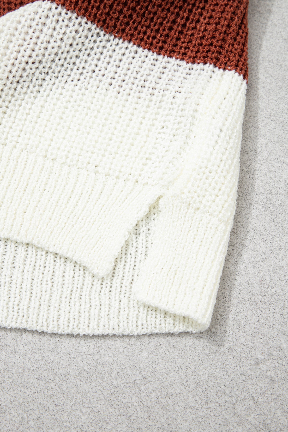 Brown Stripe Striped Colorblock Knit V Neck Short Sleeve Loose Sweater-Sweaters & Cardigans/Short Sleeve Sweaters-[Adult]-[Female]-2022 Online Blue Zone Planet