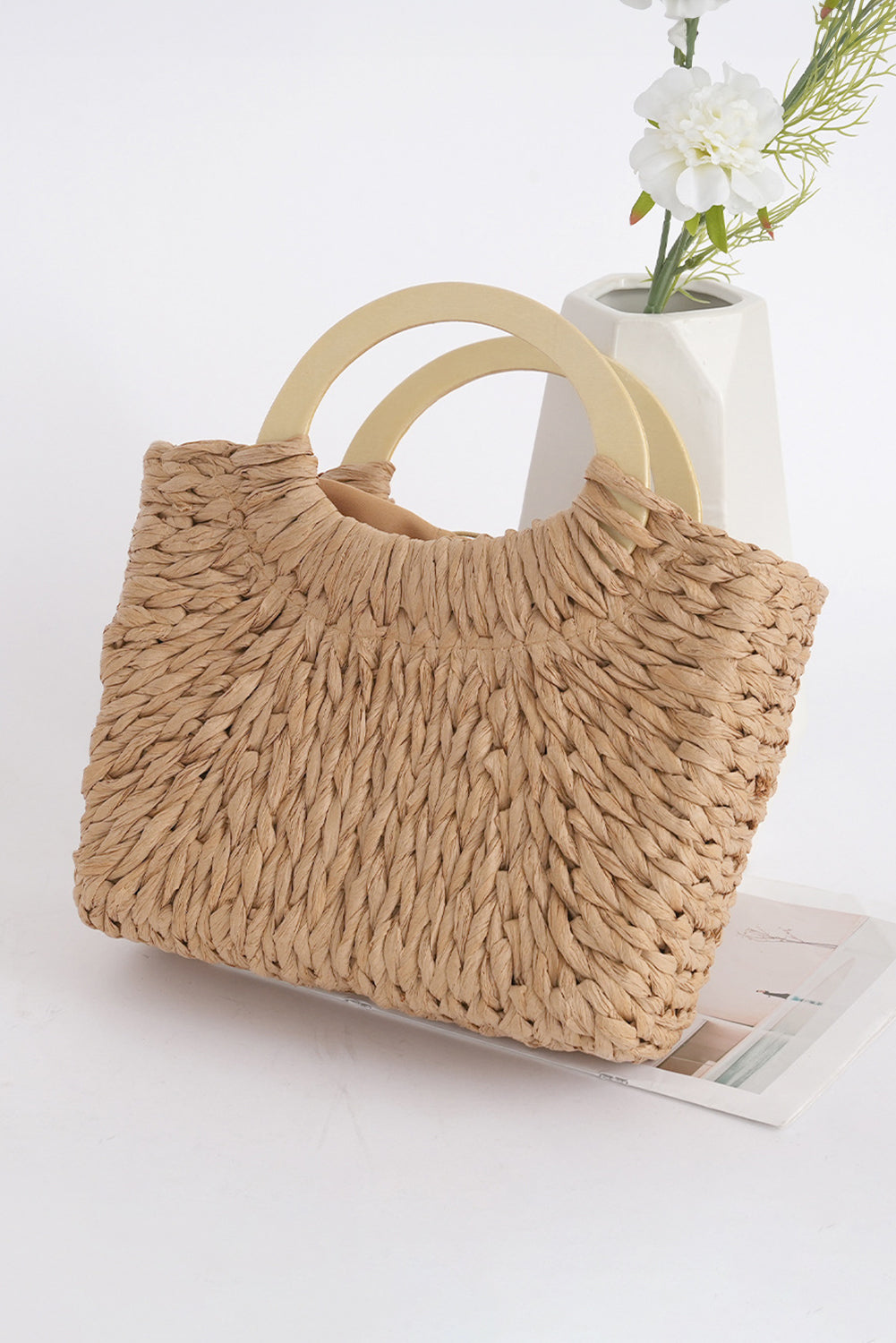 Camel Retro Straw Woven Handle Bag-Shoes & Bags/Handbags-[Adult]-[Female]-Camel-ONE SIZE-2022 Online Blue Zone Planet
