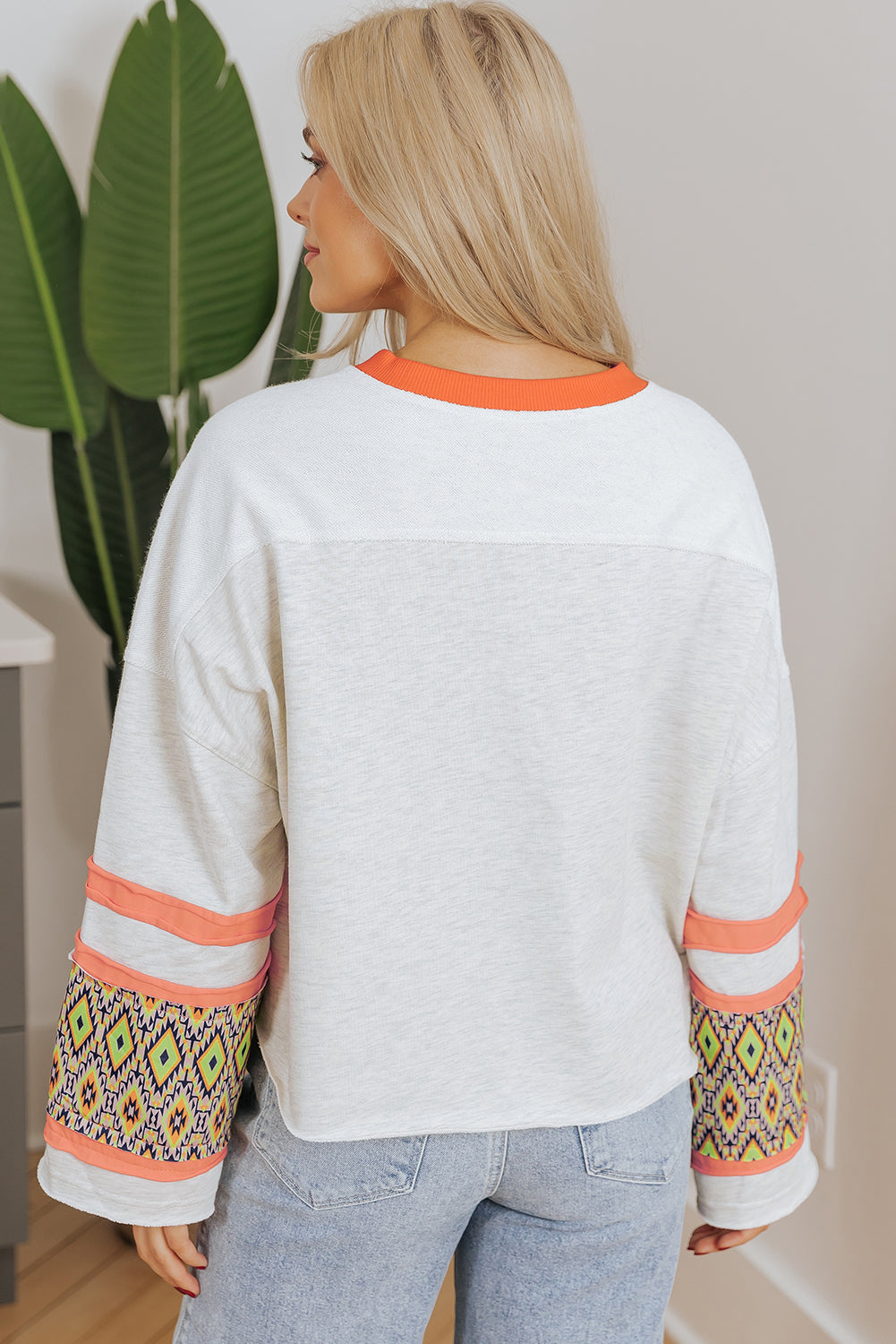 Apricot Western Aztec Patch Mineral Wash Loose Fit Top-Tops/Long Sleeve Tops-[Adult]-[Female]-2022 Online Blue Zone Planet
