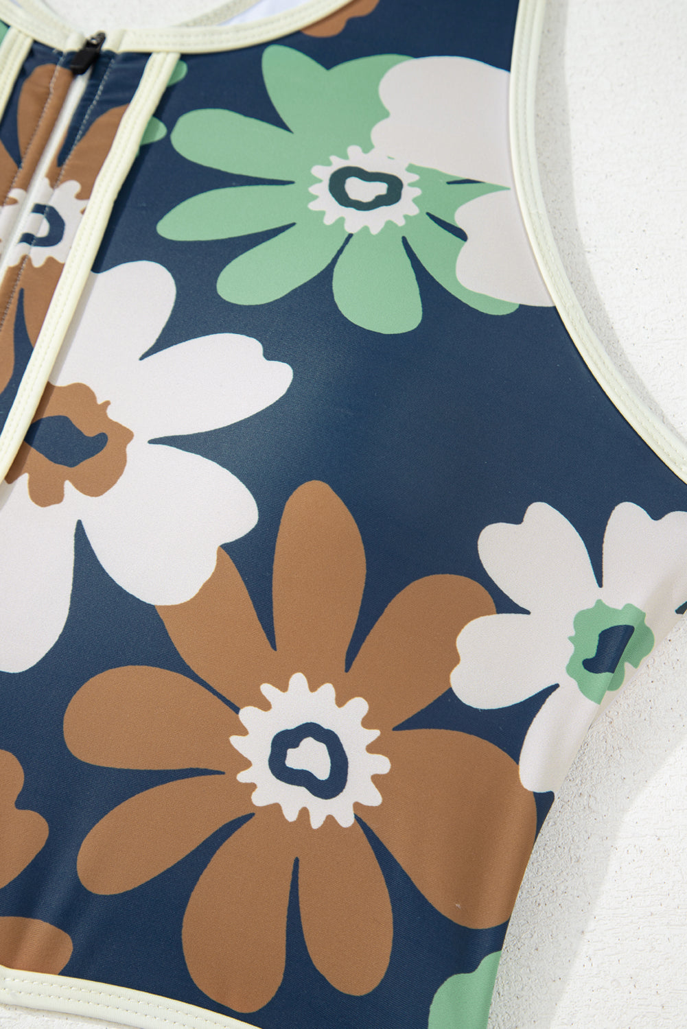 Green Floral Printed Zipped Plus Size Two Pieces Bikini-Plus Size/Plus Size Swimwear-[Adult]-[Female]-2022 Online Blue Zone Planet