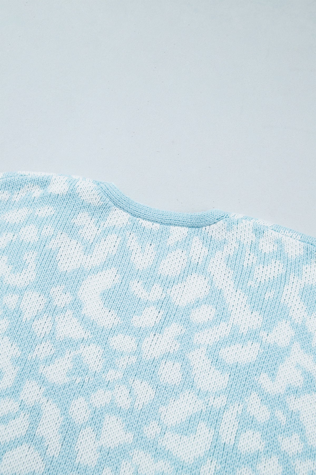 Light Blue Leopard Print V Neck Long Sleeve Loose Fit Knit Cardigan-Sweaters & Cardigans/Cardigans-[Adult]-[Female]-2022 Online Blue Zone Planet