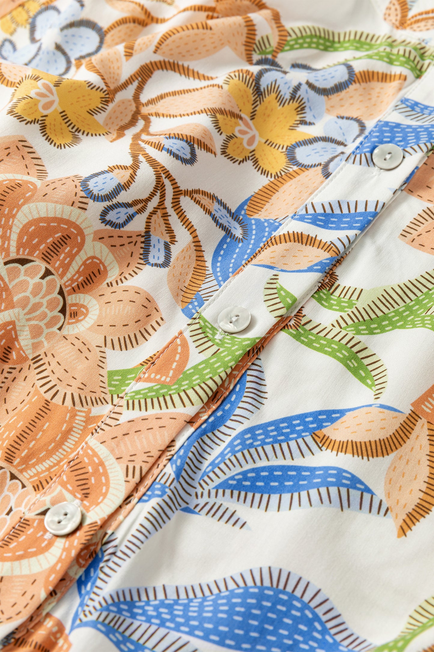 Khaki Floral Print 3/4 Sleeves Tiered Plus Size Long Dress-TOPS / DRESSES-[Adult]-[Female]-2022 Online Blue Zone Planet