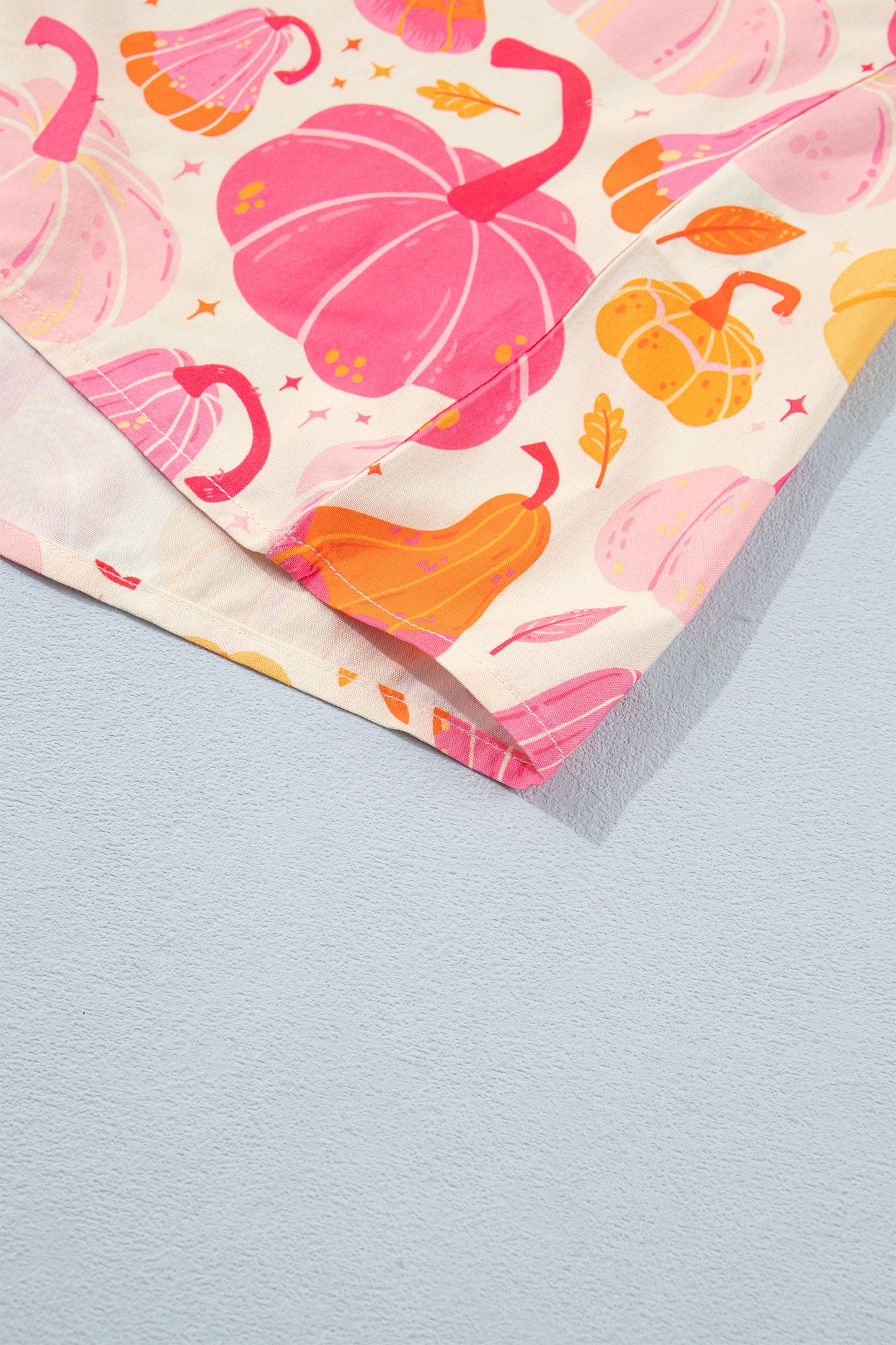 Pink Short Sleeve Pumpkin Print Pocket Placket Shell Button Lounge Set-Loungewear & Sleepwear/Loungewear-[Adult]-[Female]-2022 Online Blue Zone Planet