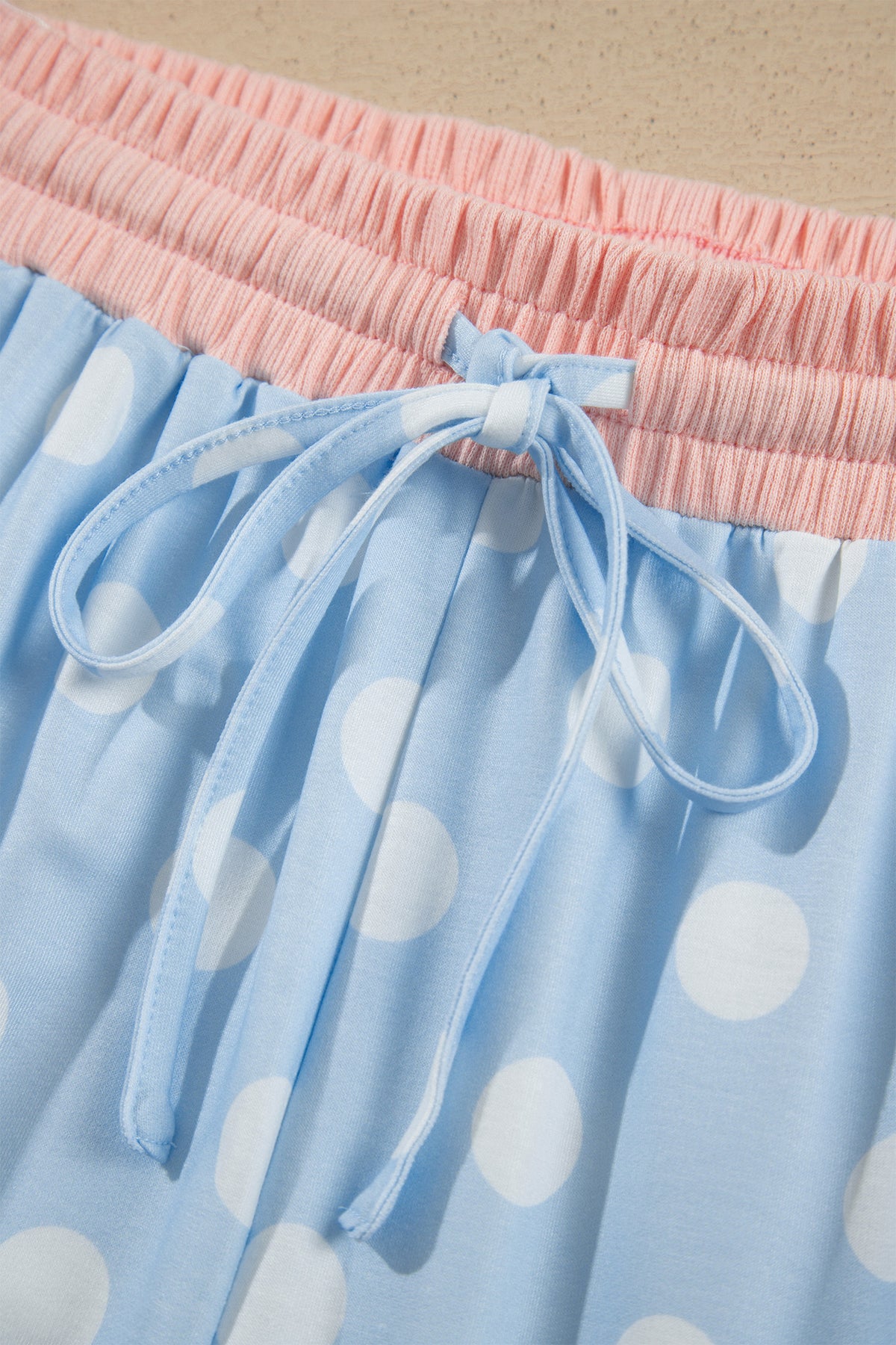 Pink Polka Dot Contrast Trim Long Sleeve Top Drawstring Shift Pants Set-Two Piece Sets/Pant Sets-[Adult]-[Female]-2022 Online Blue Zone Planet