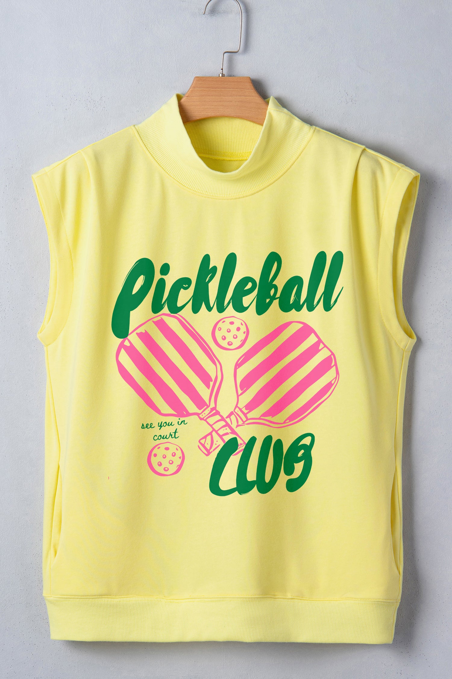 Yellow Pickleball Club Game Day Graphic Mock Neck Top-Graphic/Graphic Tees-[Adult]-[Female]-2022 Online Blue Zone Planet