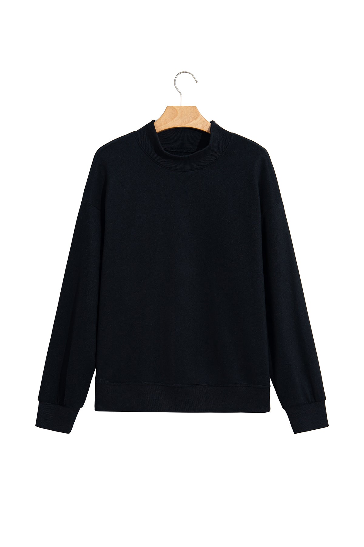 Black Solid Color Oversized Mock Neck Sweatshirt-Tops/Sweatshirts & Hoodies-[Adult]-[Female]-2022 Online Blue Zone Planet