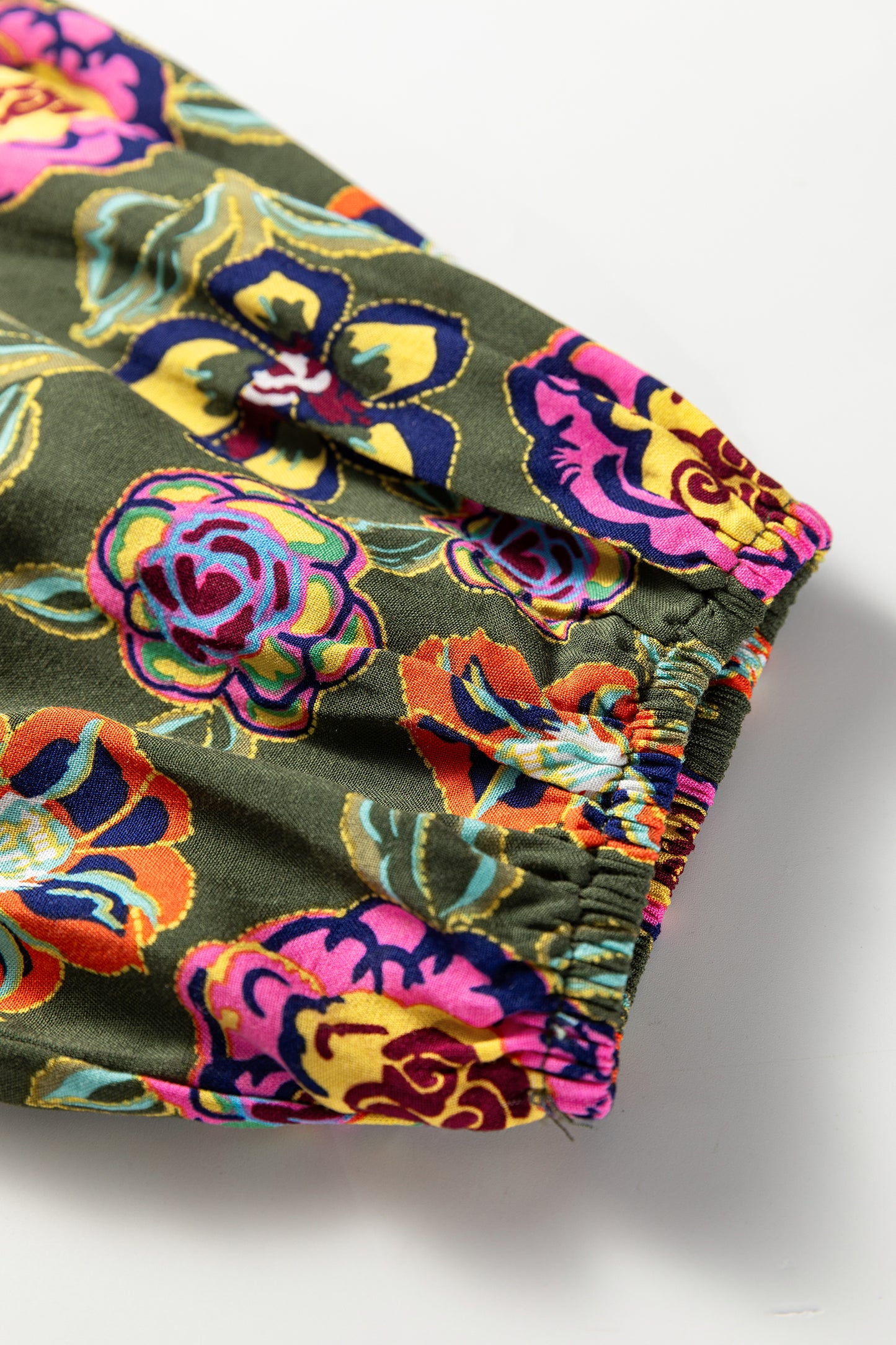 Green Plus Size Floral Print Collared V Neck Loose Mini Dress-TOPS / DRESSES-[Adult]-[Female]-2022 Online Blue Zone Planet