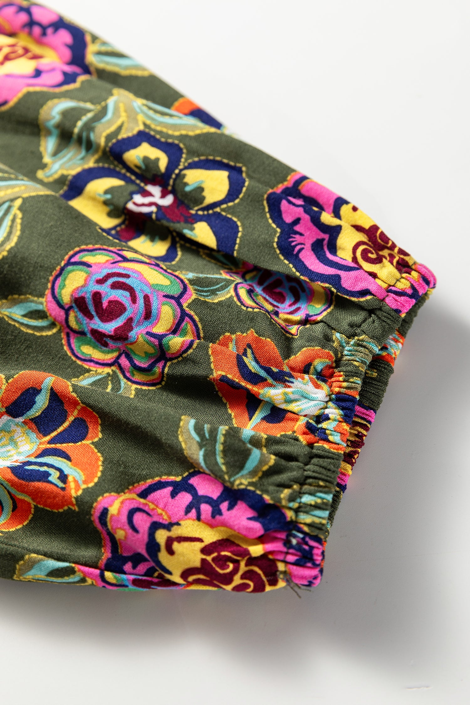 Green Plus Size Floral Print Collared V Neck Loose Mini Dress-TOPS / DRESSES-[Adult]-[Female]-2022 Online Blue Zone Planet