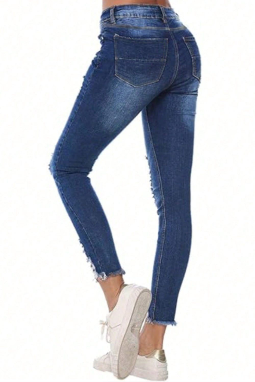 Distressed Raw Hem Jeans with Pockets-BOTTOMS SIZES SMALL MEDIUM LARGE-[Adult]-[Female]-2022 Online Blue Zone Planet