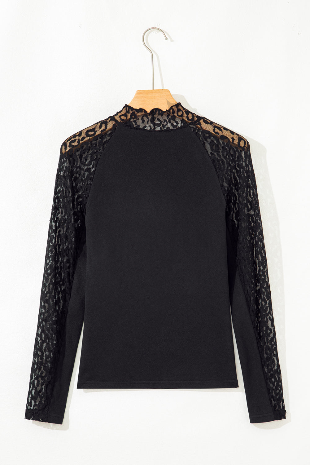 Black Leopard Mesh Patchwork Knit Long Sleeve Top-Tops/Long Sleeve Tops-[Adult]-[Female]-2022 Online Blue Zone Planet