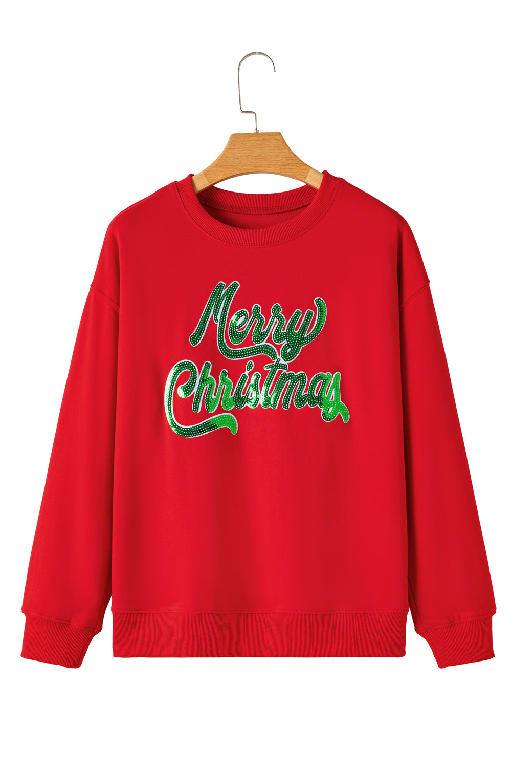 Blue Zone Planet | Red Merry Christmas Crewneck Drop Shoulder Loose Sweatshirt-Graphic/Graphic Sweatshirts-[Adult]-[Female]-2022 Online Blue Zone Planet