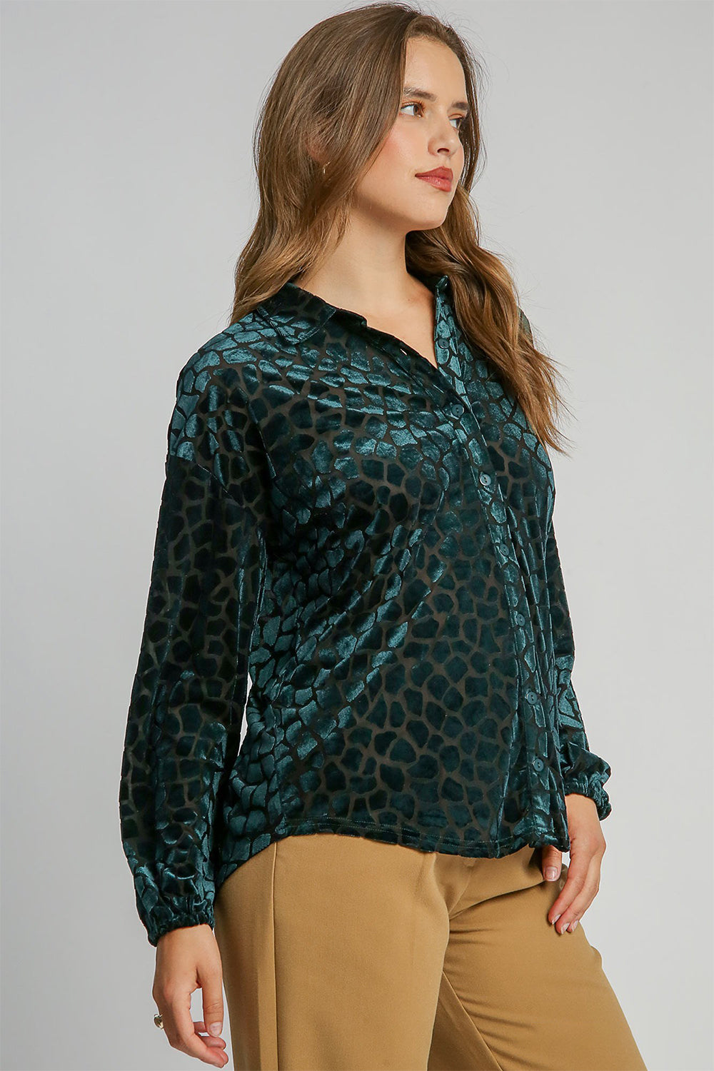 Umgee Animal Print Button Up Velvet Shirt-TOPS / DRESSES-[Adult]-[Female]-2022 Online Blue Zone Planet