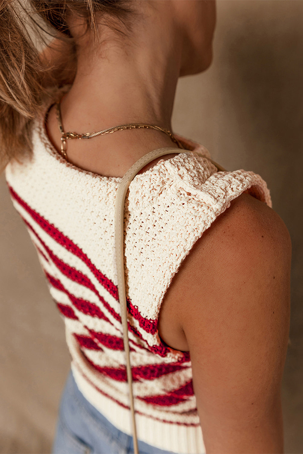 Red Stripe Textured Knit Ribbed Hem Sweater Tank Top-TOPS / DRESSES-[Adult]-[Female]-2022 Online Blue Zone Planet