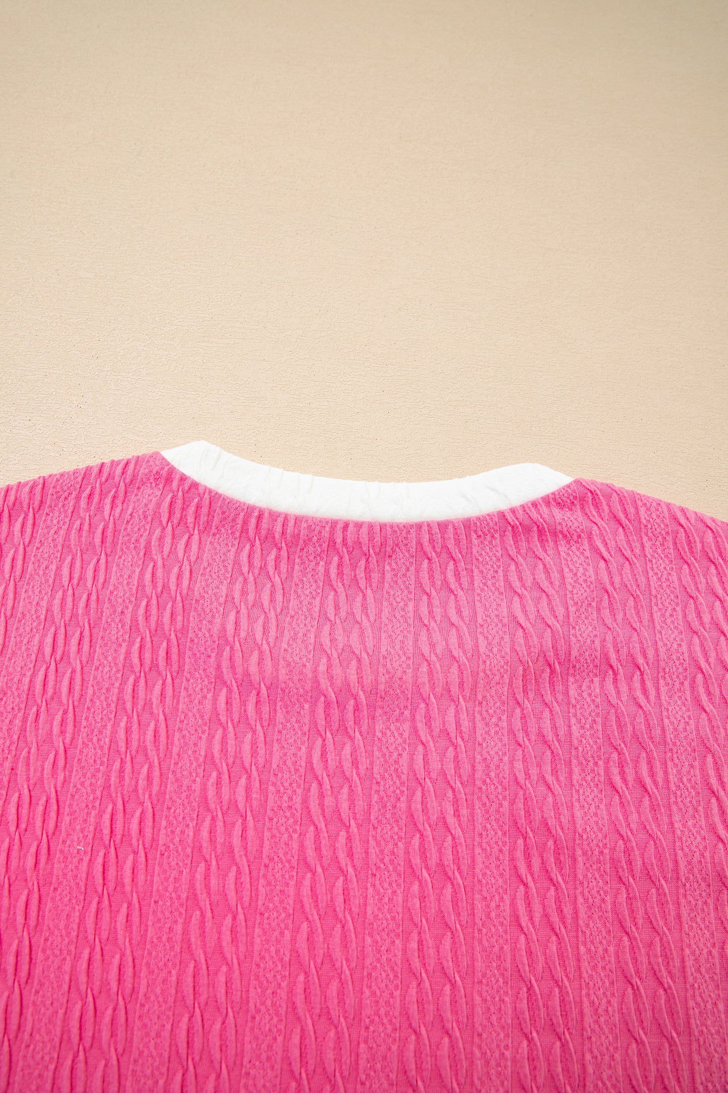 Bright Pink Textured Color Block Trim Loose Tee Drawstring Shorts 2pcs Set-Two Piece Sets/Short Sets-[Adult]-[Female]-2022 Online Blue Zone Planet