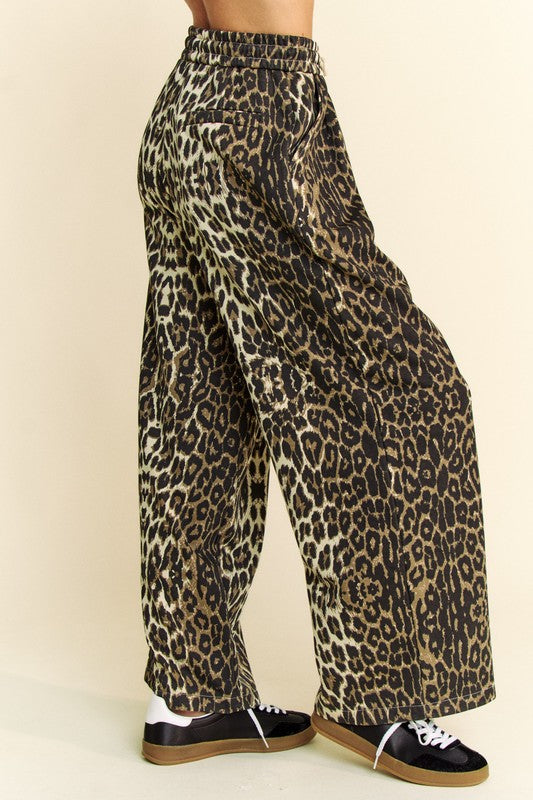 Davi & Dani Leopard Wide Leg Pants-BOTTOM SIZES SMALL MEDIUM LARGE-[Adult]-[Female]-2022 Online Blue Zone Planet