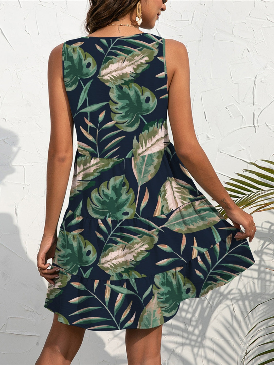 FAM-FAM Printed V-Neck Sleeveless Mini Dress-TOPS / DRESSES-[Adult]-[Female]-2022 Online Blue Zone Planet