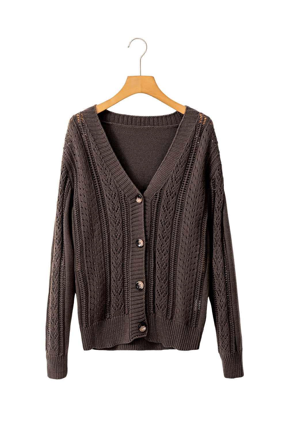 Blue Zone Planet | Green Hollow Knit Drop Shoulder Cardigan-Cardigans-[Adult]-[Female]-2022 Online Blue Zone Planet