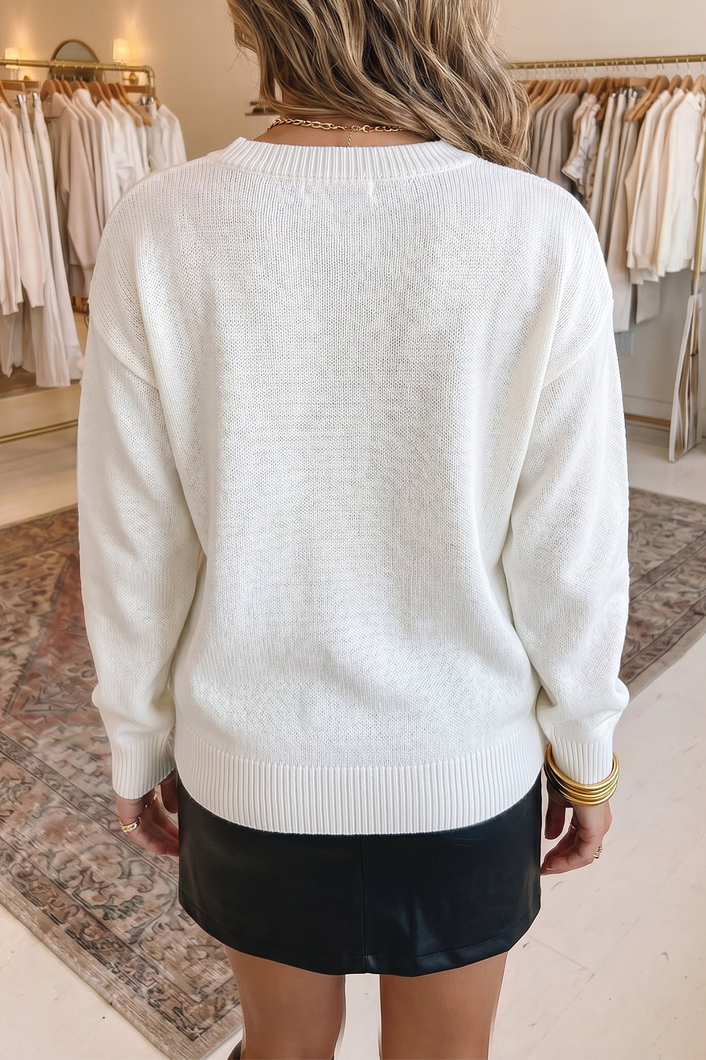 White Retro Flying Mallard Pattern Drop Shoulder Pullover Sweater-TOPS / DRESSES-[Adult]-[Female]-2022 Online Blue Zone Planet