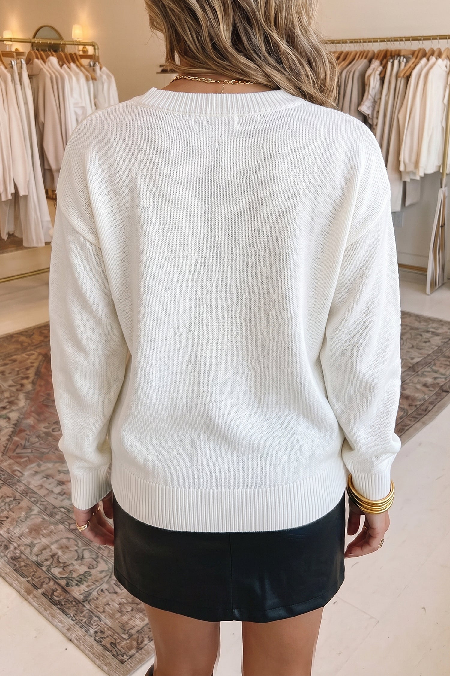 White Retro Flying Mallard Pattern Drop Shoulder Pullover Sweater-TOPS / DRESSES-[Adult]-[Female]-2022 Online Blue Zone Planet